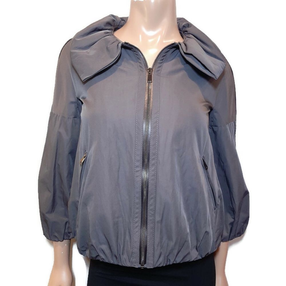 ANN TAYLOR Cropped Taffeta Bubble Sleeve Zip Front Jacket Womens Size XS Gray